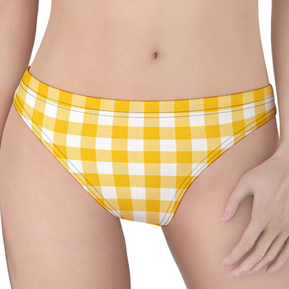 Canary Yellow And White Gingham Print Women's Thong
