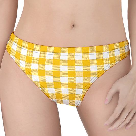 Canary Yellow And White Gingham Print Women's Thong