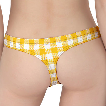 Canary Yellow And White Gingham Print Women's Thong