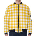 Canary Yellow And White Gingham Print Zip Sleeve Bomber Jacket