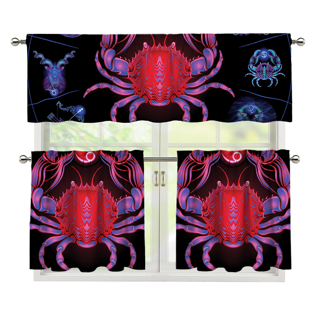 Cancer And Astrological Signs Print 3 Piece Kitchen Curtains