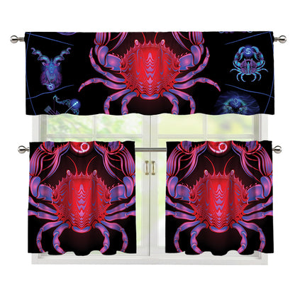 Cancer And Astrological Signs Print 3 Piece Kitchen Curtains