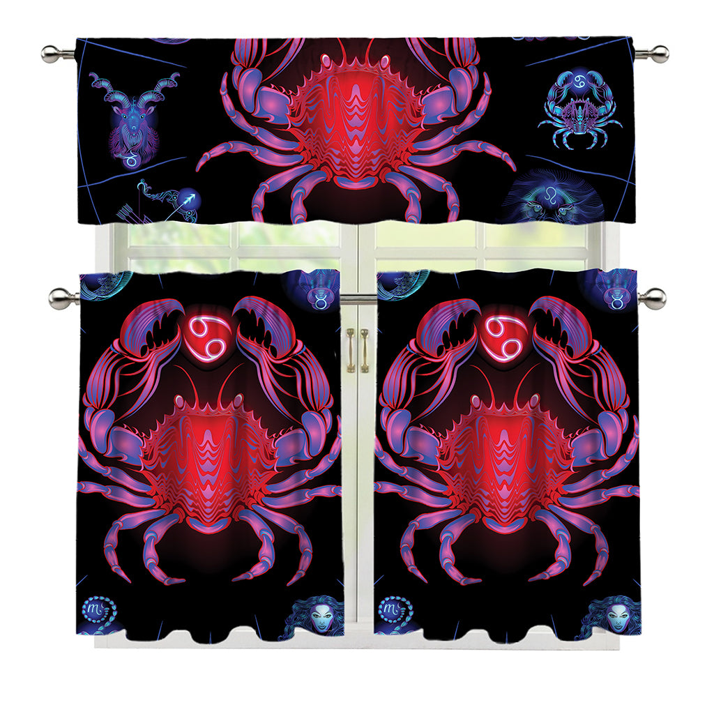 Cancer And Astrological Signs Print 3 Piece Kitchen Curtains