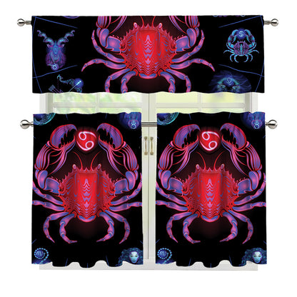 Cancer And Astrological Signs Print 3 Piece Kitchen Curtains