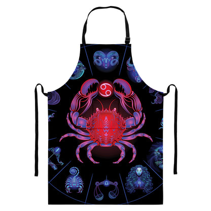 Cancer And Astrological Signs Print Bib Apron With Pocket