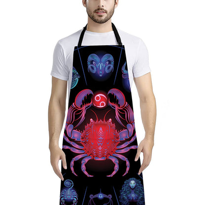 Cancer And Astrological Signs Print Bib Apron With Pocket