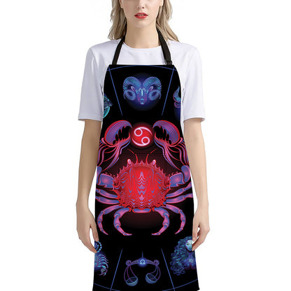 Cancer And Astrological Signs Print Bib Apron With Pocket