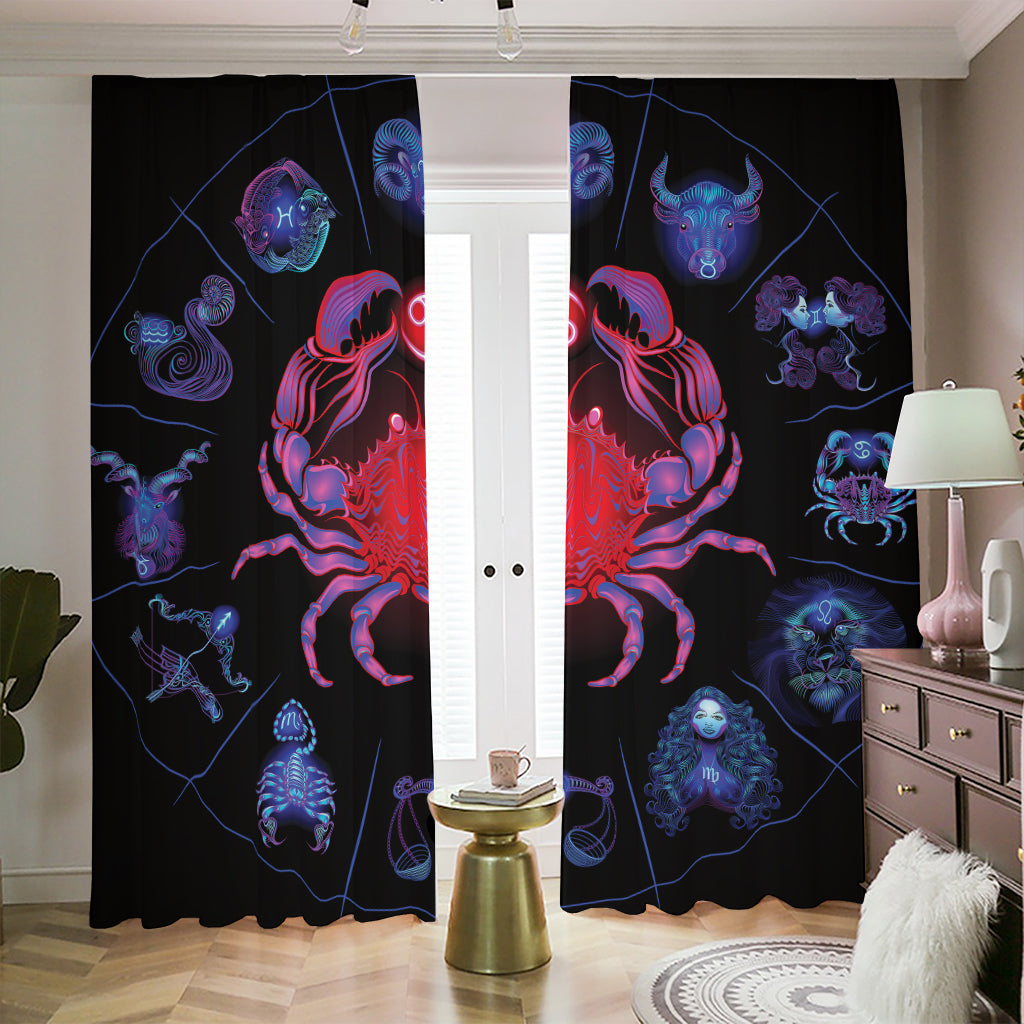 Cancer And Astrological Signs Print Blackout Pencil Pleat Curtains