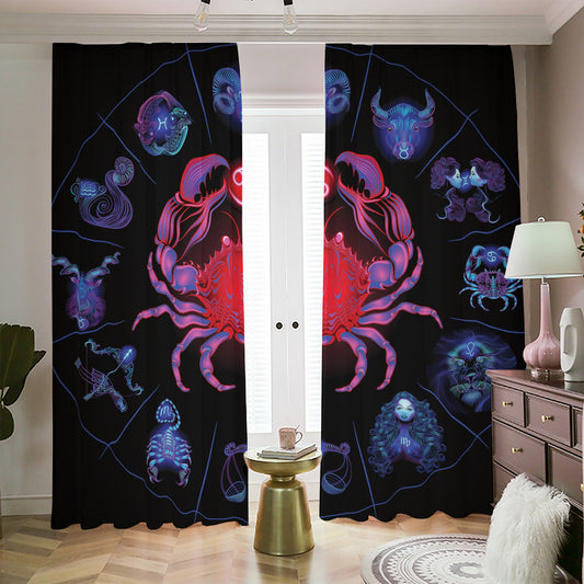 Cancer And Astrological Signs Print Blackout Pencil Pleat Curtains