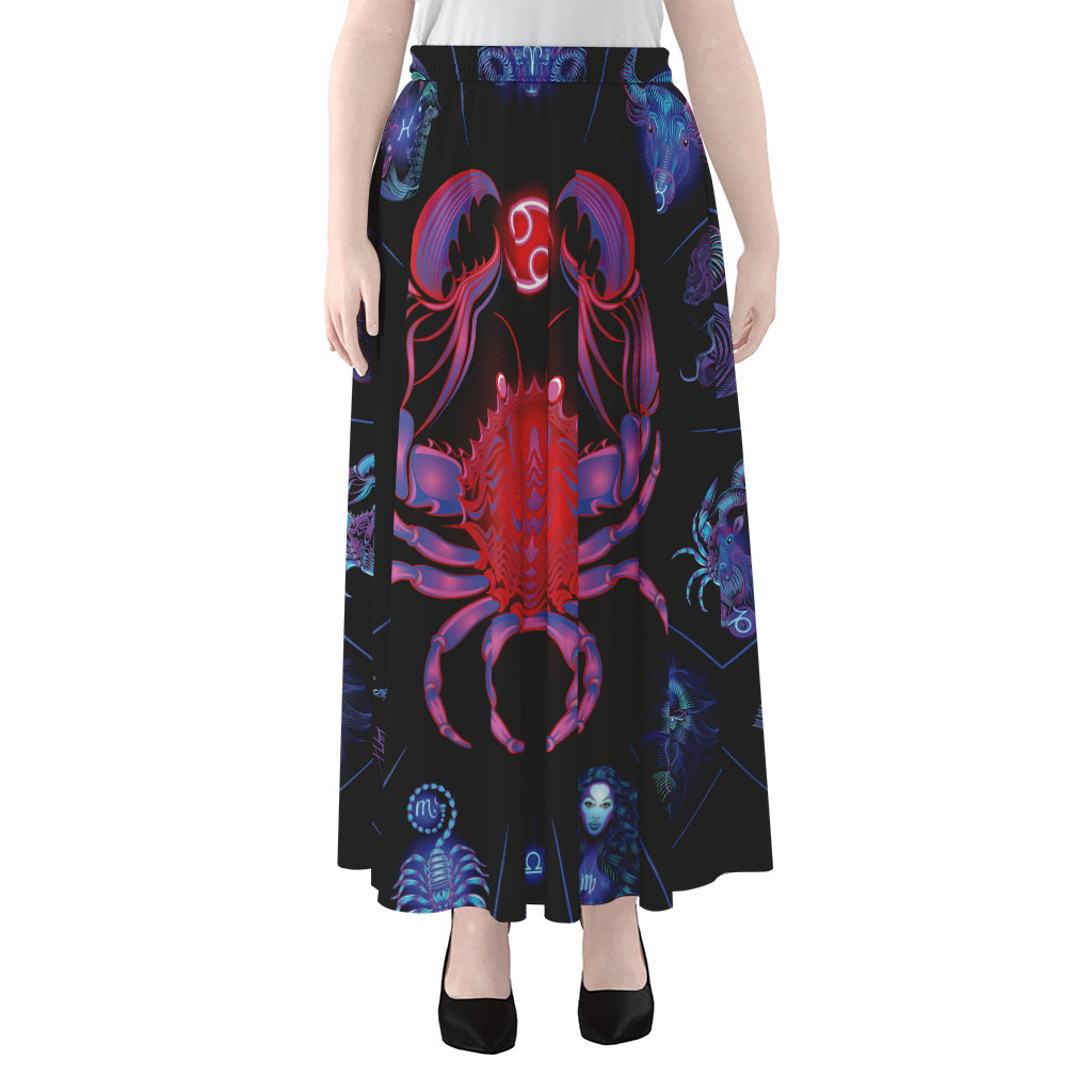 Cancer And Astrological Signs Print Chiffon Maxi Skirt