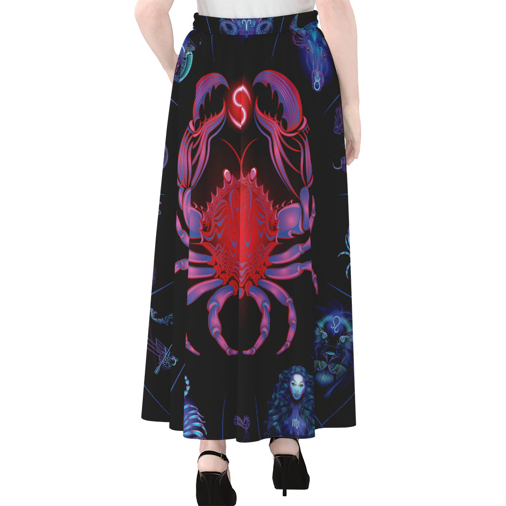 Cancer And Astrological Signs Print Chiffon Maxi Skirt
