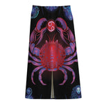 Cancer And Astrological Signs Print Cotton Front Slit Maxi Skirt