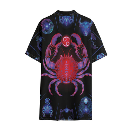 Cancer And Astrological Signs Print Cotton Hawaiian Shirt