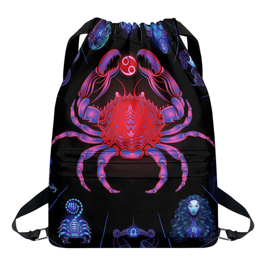 Cancer And Astrological Signs Print Drawstring Backpack