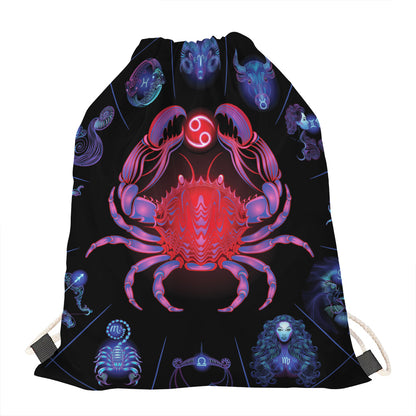 Cancer And Astrological Signs Print Drawstring Bag