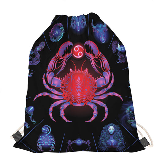 Cancer And Astrological Signs Print Drawstring Bag