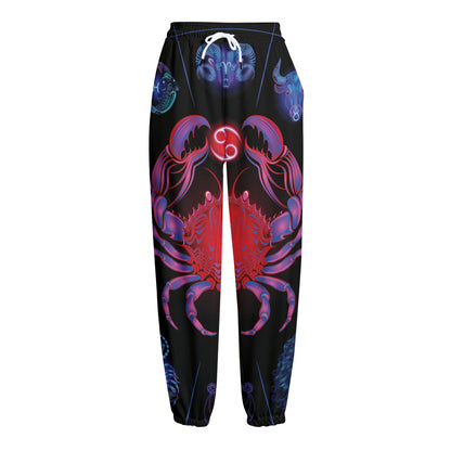 Cancer And Astrological Signs Print Fleece Lined Knit Pants