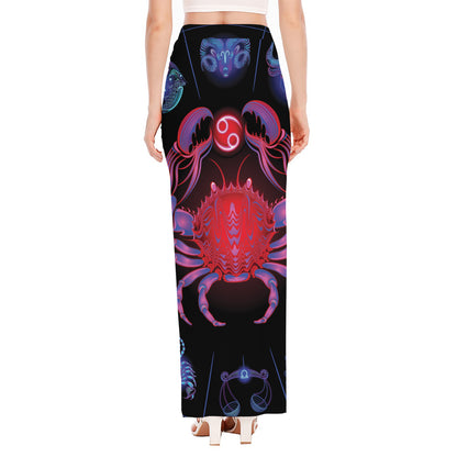 Cancer And Astrological Signs Print High Slit Maxi Skirt