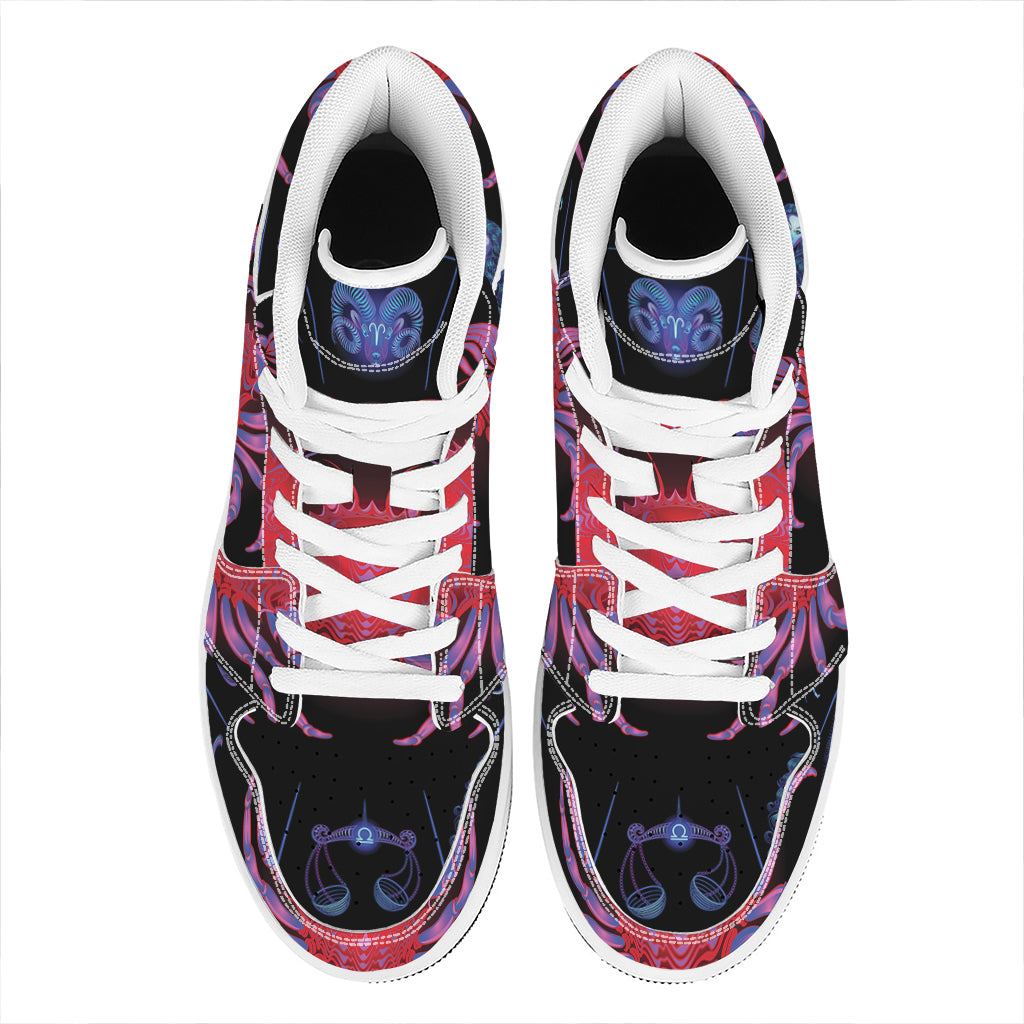 Cancer And Astrological Signs Print High Top Leather Sneakers
