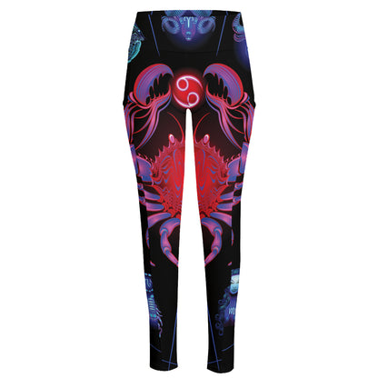 Cancer And Astrological Signs Print High-Waisted Pocket Leggings