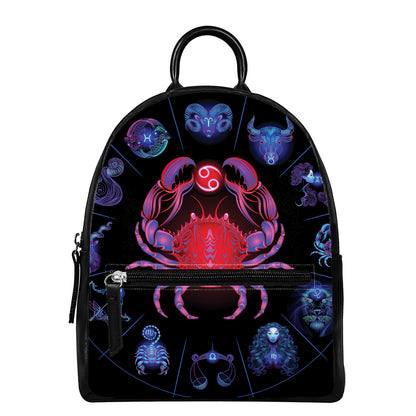 Cancer And Astrological Signs Print Leather Backpack