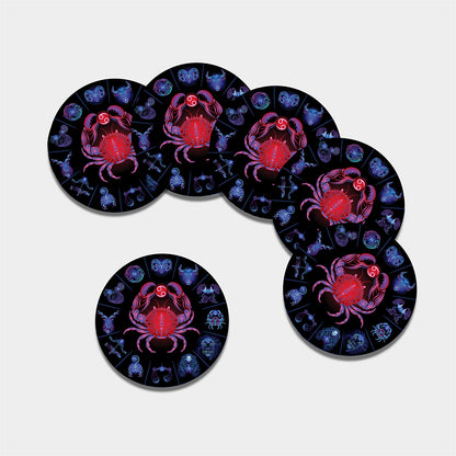 Cancer And Astrological Signs Print Leather Coaster Set