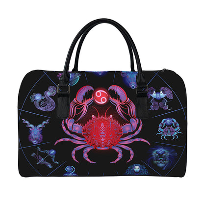 Cancer And Astrological Signs Print Leather Duffle Bag