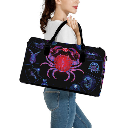 Cancer And Astrological Signs Print Leather Duffle Bag