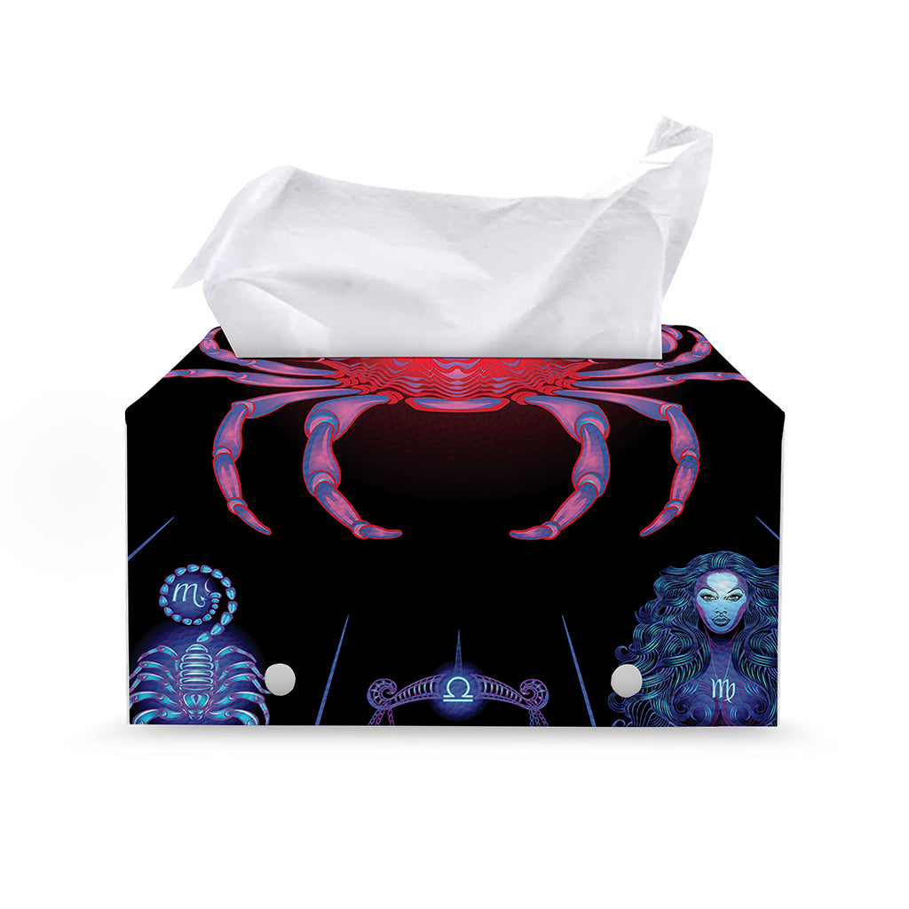 Cancer And Astrological Signs Print Leather Tissue Box Cover
