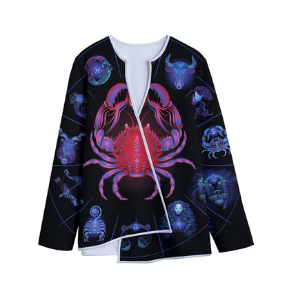 Cancer And Astrological Signs Print Long Sleeve Short Coat