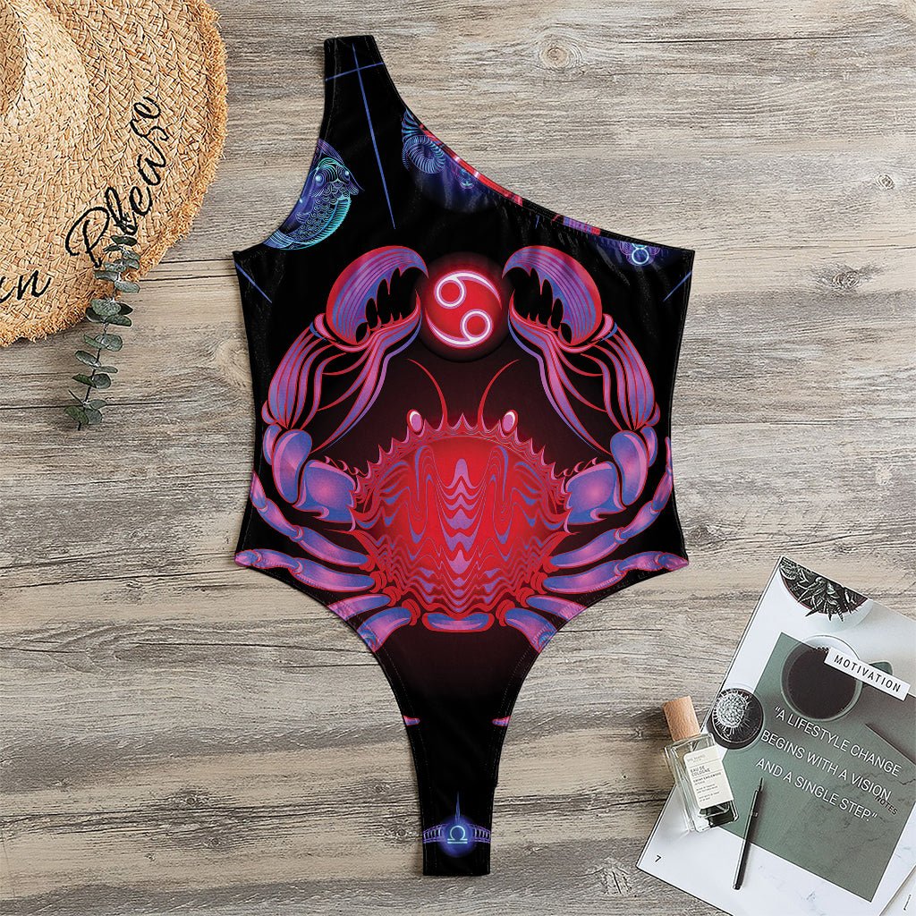 Cancer And Astrological Signs Print One Shoulder Bodysuit