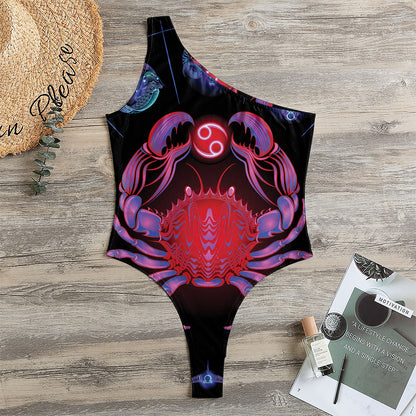 Cancer And Astrological Signs Print One Shoulder Bodysuit