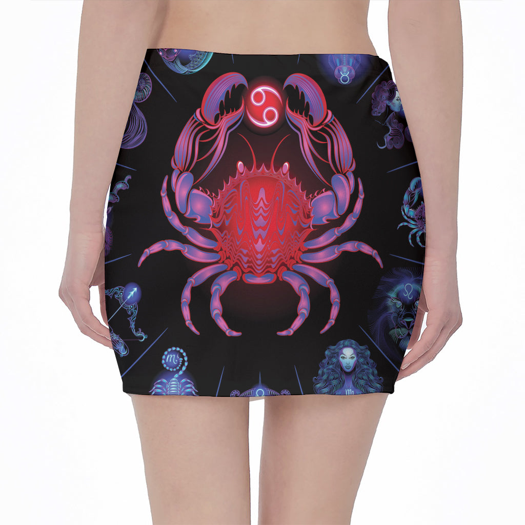 Cancer And Astrological Signs Print Pencil Mini Skirt