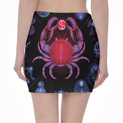 Cancer And Astrological Signs Print Pencil Mini Skirt