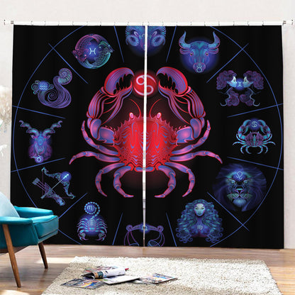 Cancer And Astrological Signs Print Pencil Pleat Curtains