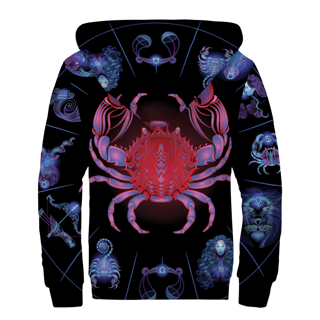 Cancer And Astrological Signs Print Sherpa Lined Zip Up Hoodie