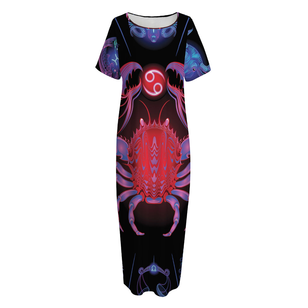 Cancer And Astrological Signs Print Short Sleeve Long Nightdress