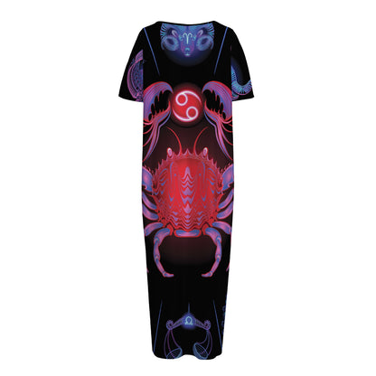 Cancer And Astrological Signs Print Short Sleeve Long Nightdress