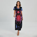 Cancer And Astrological Signs Print Short Sleeve Maxi Dress