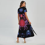 Cancer And Astrological Signs Print Short Sleeve Maxi Dress