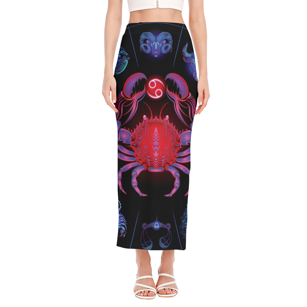 Cancer And Astrological Signs Print Side Slit Maxi Skirt