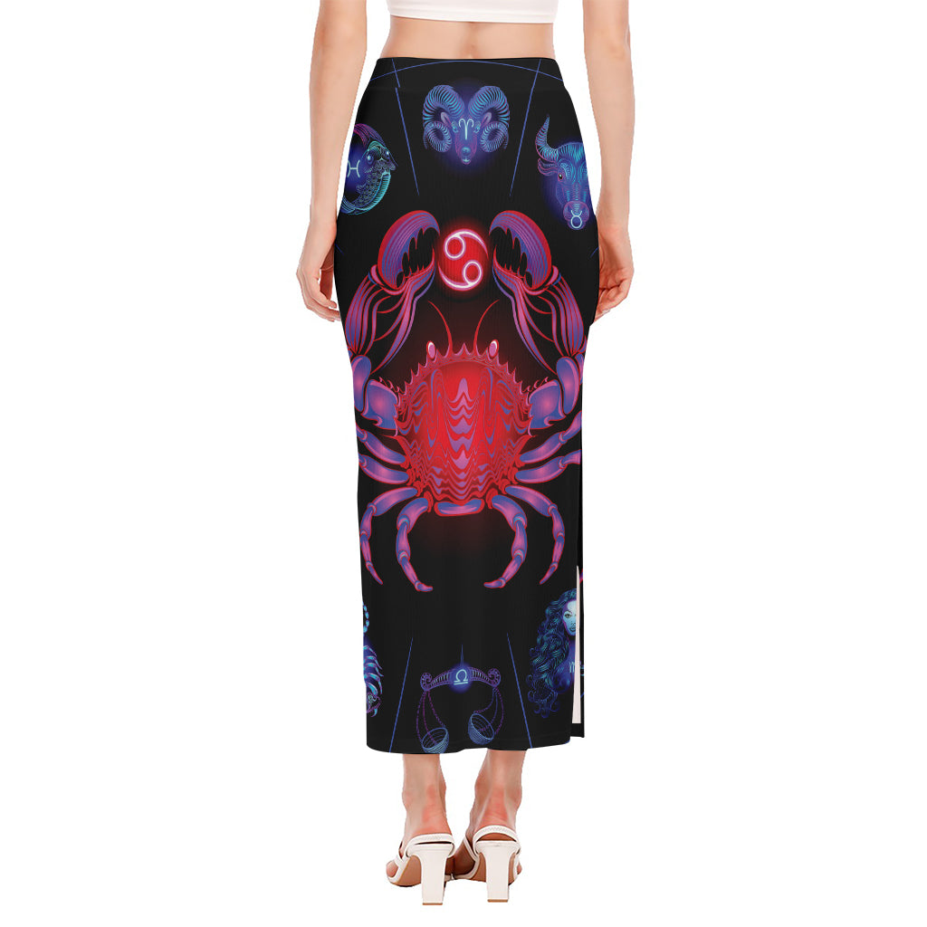 Cancer And Astrological Signs Print Side Slit Maxi Skirt