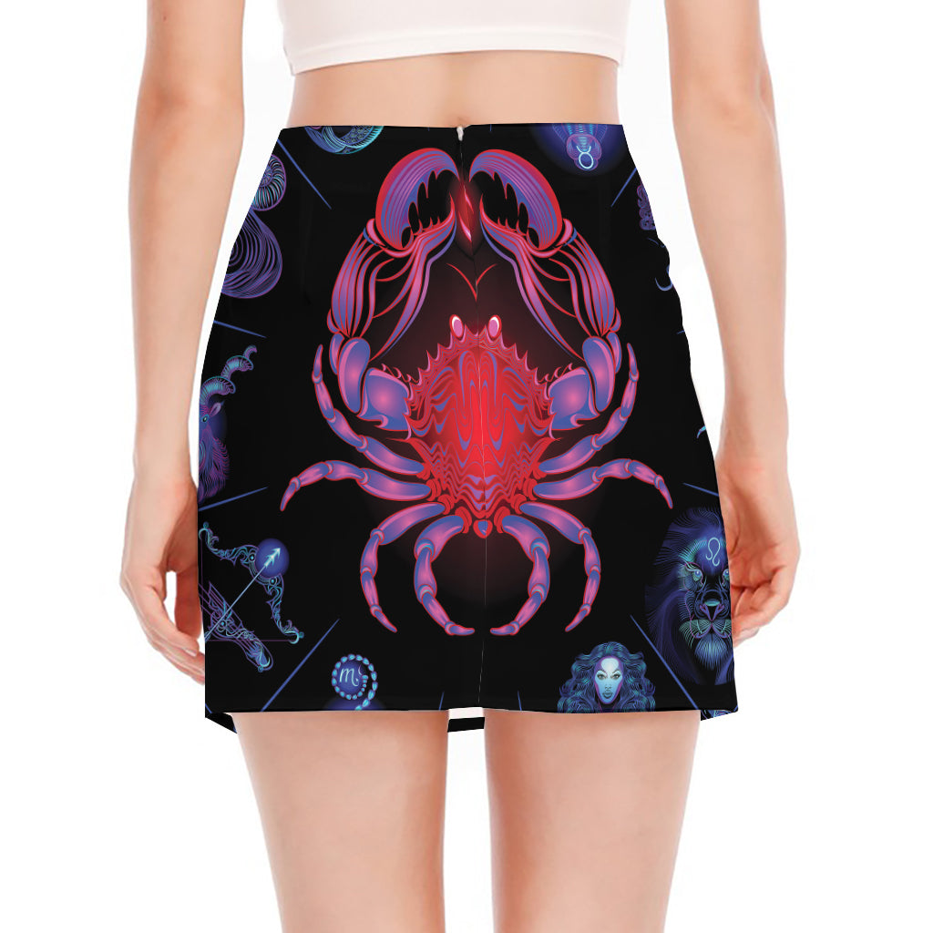 Cancer And Astrological Signs Print Side Slit Mini Skirt