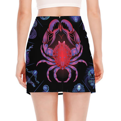 Cancer And Astrological Signs Print Side Slit Mini Skirt