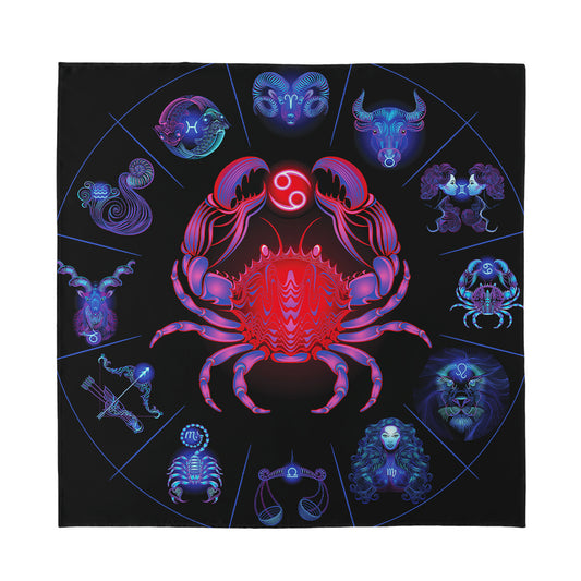 Cancer And Astrological Signs Print Silk Bandana