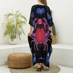 Cancer And Astrological Signs Print Silk V-Neck Kaftan Dress