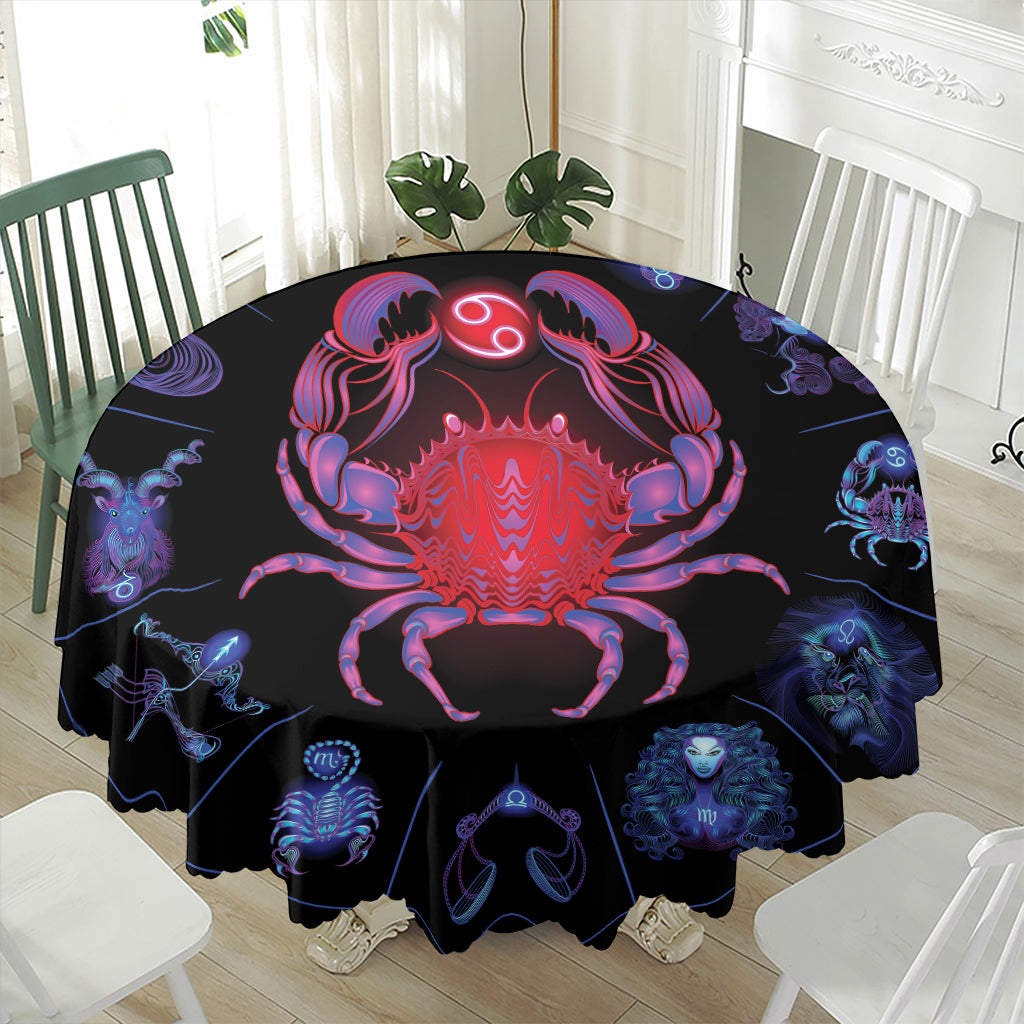 Cancer And Astrological Signs Print Waterproof Round Tablecloth