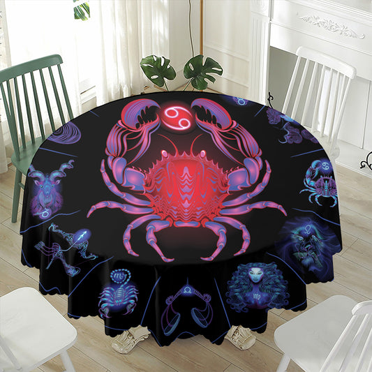 Cancer And Astrological Signs Print Waterproof Round Tablecloth