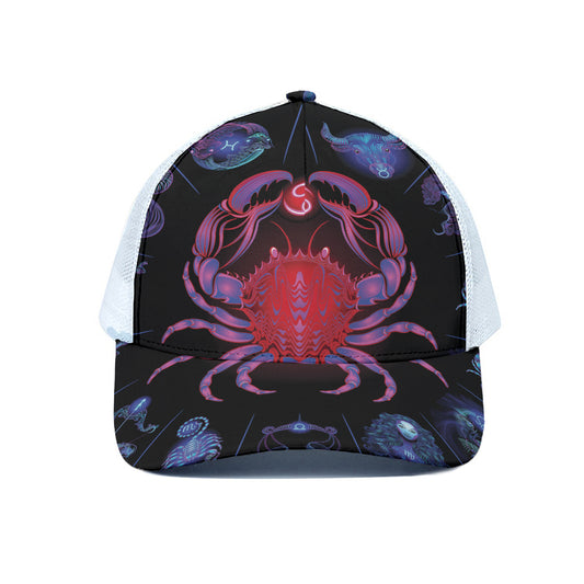 Cancer And Astrological Signs Print White Mesh Trucker Cap