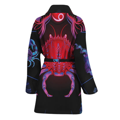 Cancer And Astrological Signs Print Women's Bathrobe